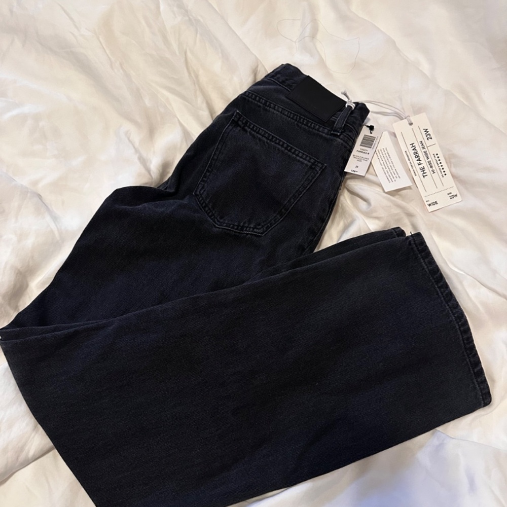NEW Aritzia Denim Forum Farrah Black high waist rise wide leg jeans sz 23
